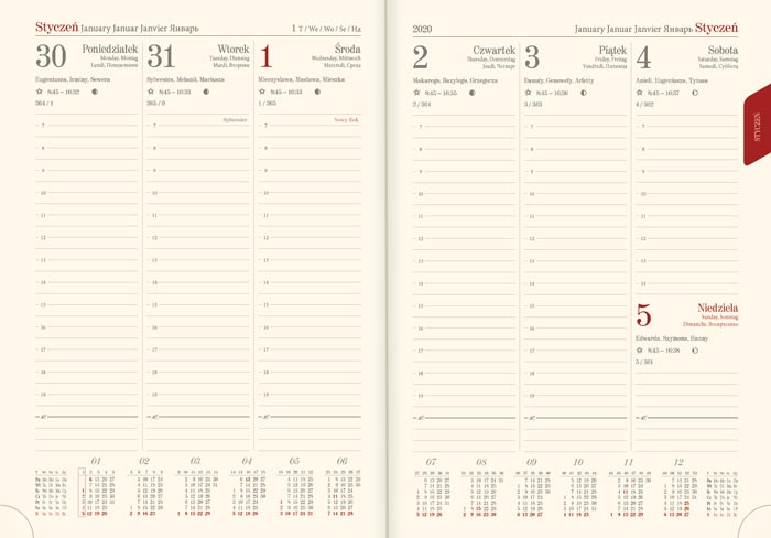 Kalendarz książkowy Model 51T - kalendarium