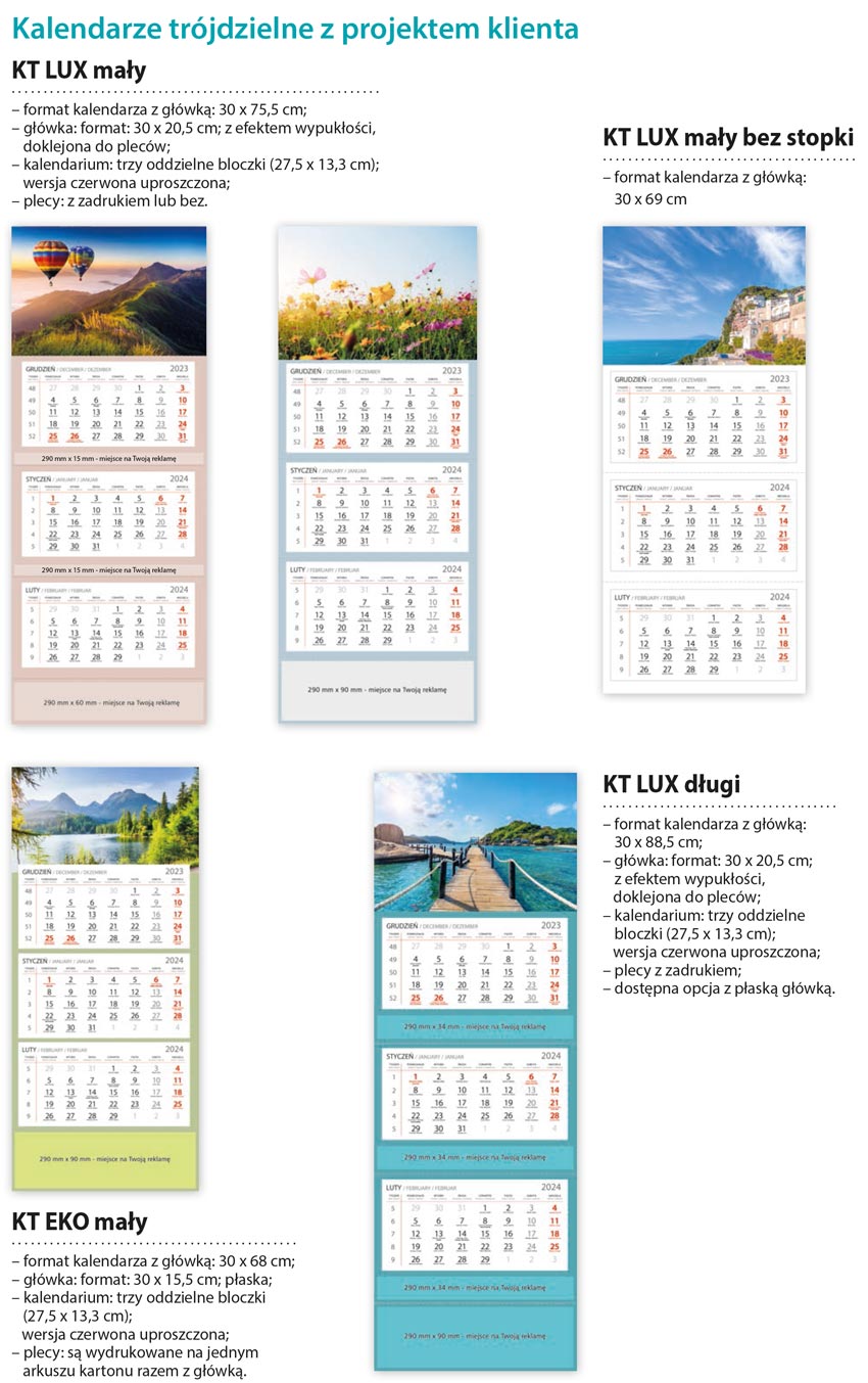 kalendarze trójdzielne z projektem klienta